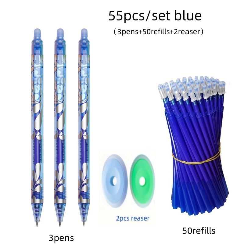 55pcs/set Gel Pen Press Type 0.5mm Erasable Gel Pen Set 6 Colors Washable Handle Magic Refills Rod Super Capacity Ink Writing Stationery