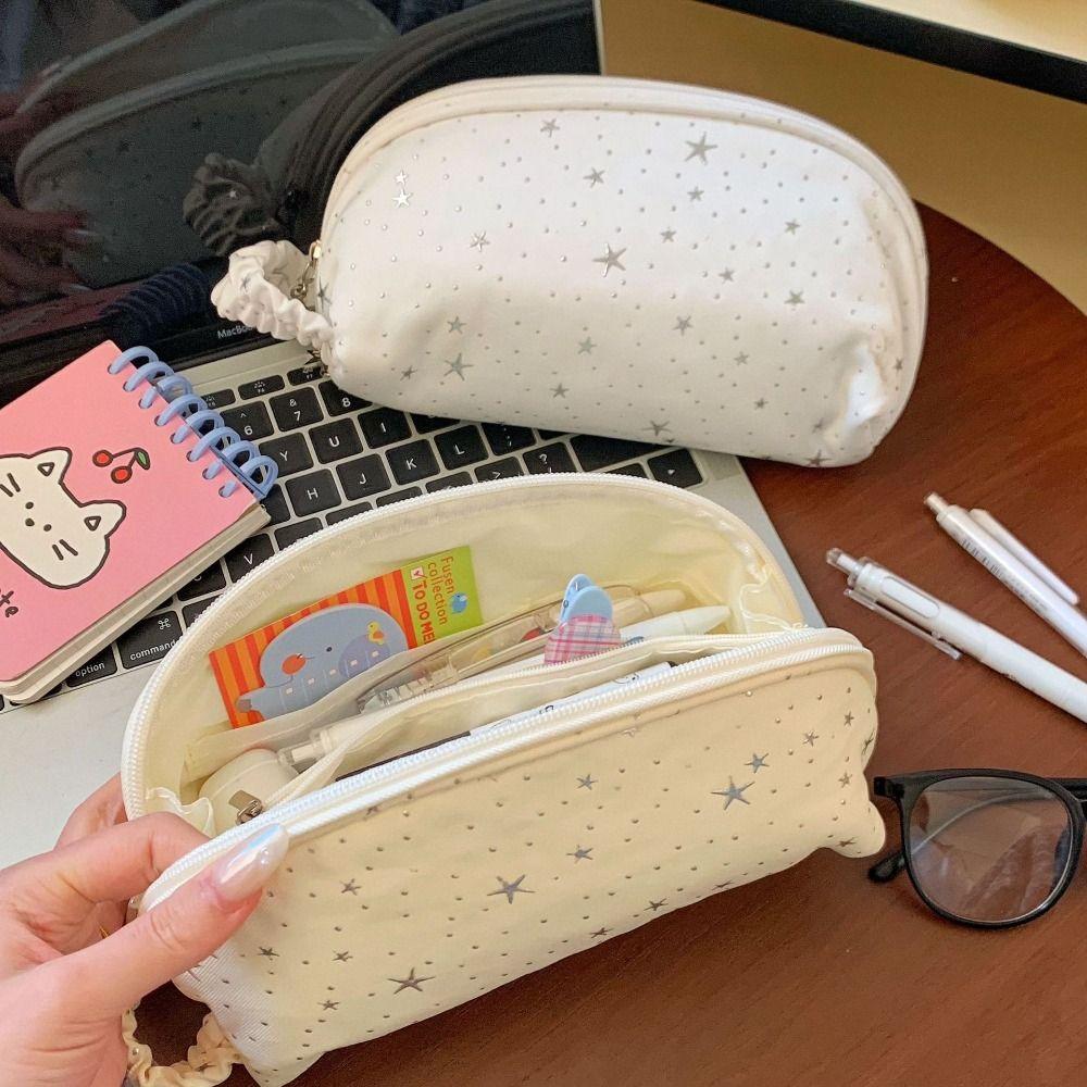 Star Polka Dot Pencil Case Shell-Shape Pencil Pouch Simple Stationery Bag  Gift
