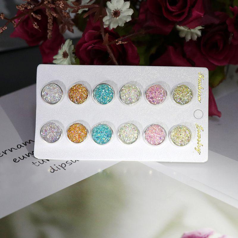 6 Pairs Stainless Steel Shiny Austrian Crystal Round Stud Earrings Set