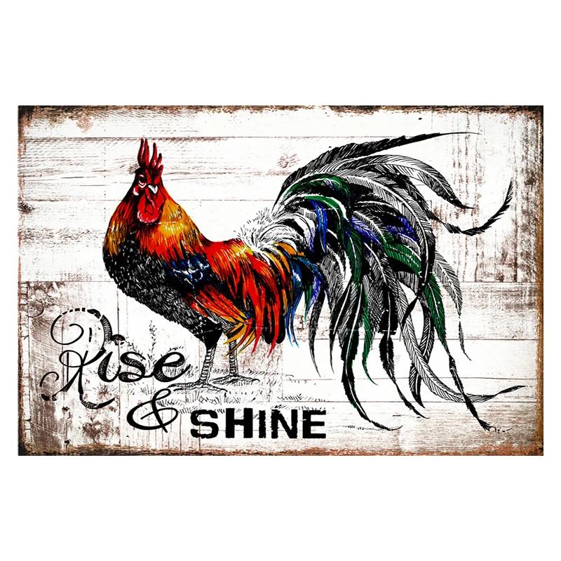 Chicken Rooster Hen Coop Egg Retro Vintage Metal Plate Decoration Wall Home Decor Tin Metal Sign Poster For Farmer New Year