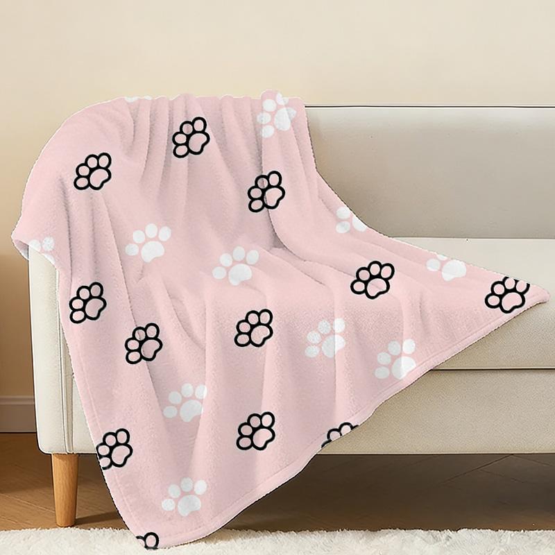 Lightweight Flannel Blanket - Paw Print Collection, Soft Cozy Throw, Home Decor Warm Essentials for Christmas & Halloween