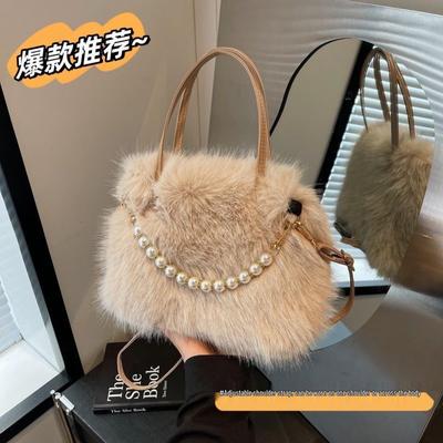 Women's Faux Fur Pearl Crossbody Tote - Autumn/Winter Collection