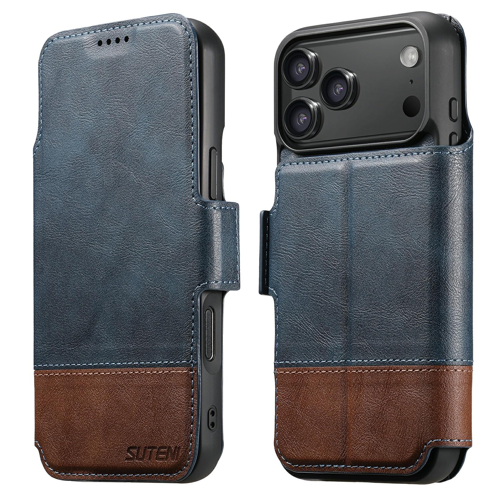

SUTENI Q-06 For iPhone 17 Pro Case Color Splicing Magnetic Detachable Leather Phone Cover Blue