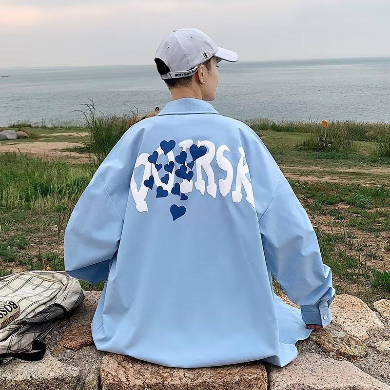 

Весна 2023, новая мужская модная рубашка, модная брендовая рубашка светлого цвета, мужская и женская, большого размера, с длинным рукавом в японском стиле