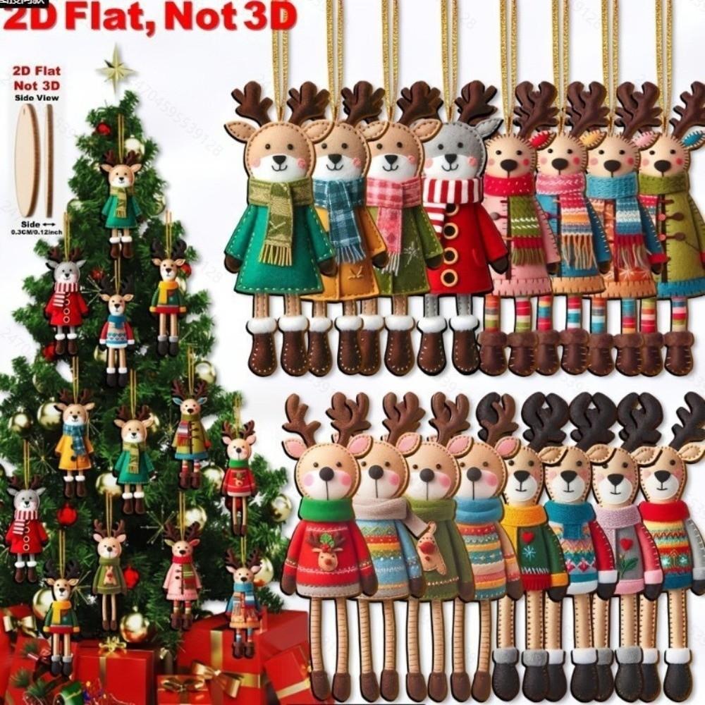 16Pcs Cartoon Reindeer Christmas Deer Rustic Christmas Reindeer Ornament Home Decor