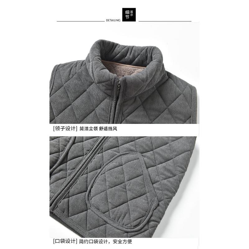 Solid Color Zipper Cardigan Pocket Stand Collar Plaid Sleeveless Men's Vest Casual Top