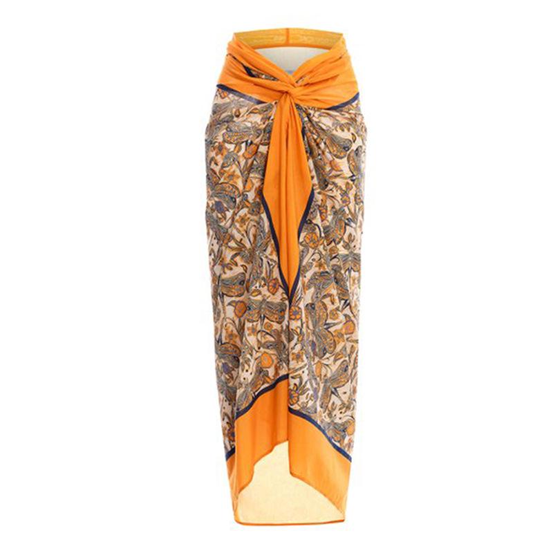 

Европейская и американская праздничная миди-юбка с принтом - пляжный стиль с перекрестной завязкой One Size оранжевый