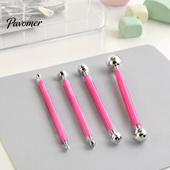 4 Size Clay Shaping Tool 4Pcs Polymer Set, Sculpting Stick with Stainless Rod Steel Ball, DIY Fondant Pottery Modeling Tools Art Craft Supplies