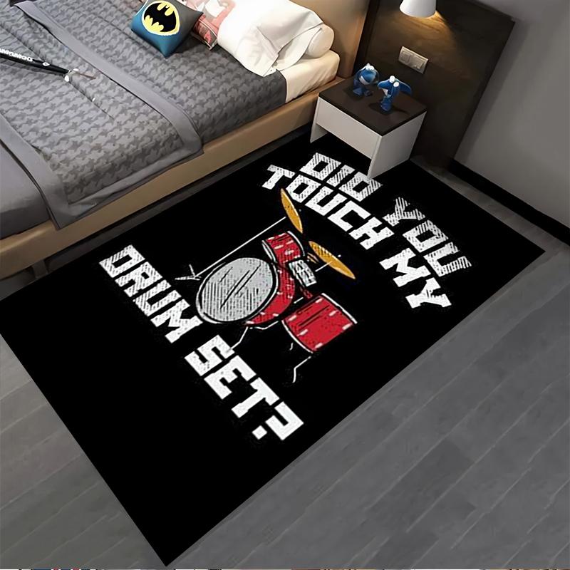 "Did You Touch My Drum Set? Black Carpet with Red Drum Design" Suitable for use as an anti-slip for living room bedroom sofas