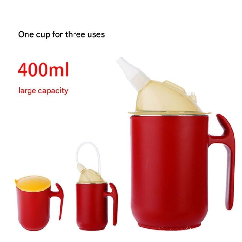 Reusable Drinking Cup 400ml Spill Proof Straw Cup with Handle and Lid For Elderly Kids Bedridden Users 304 Steel Designs