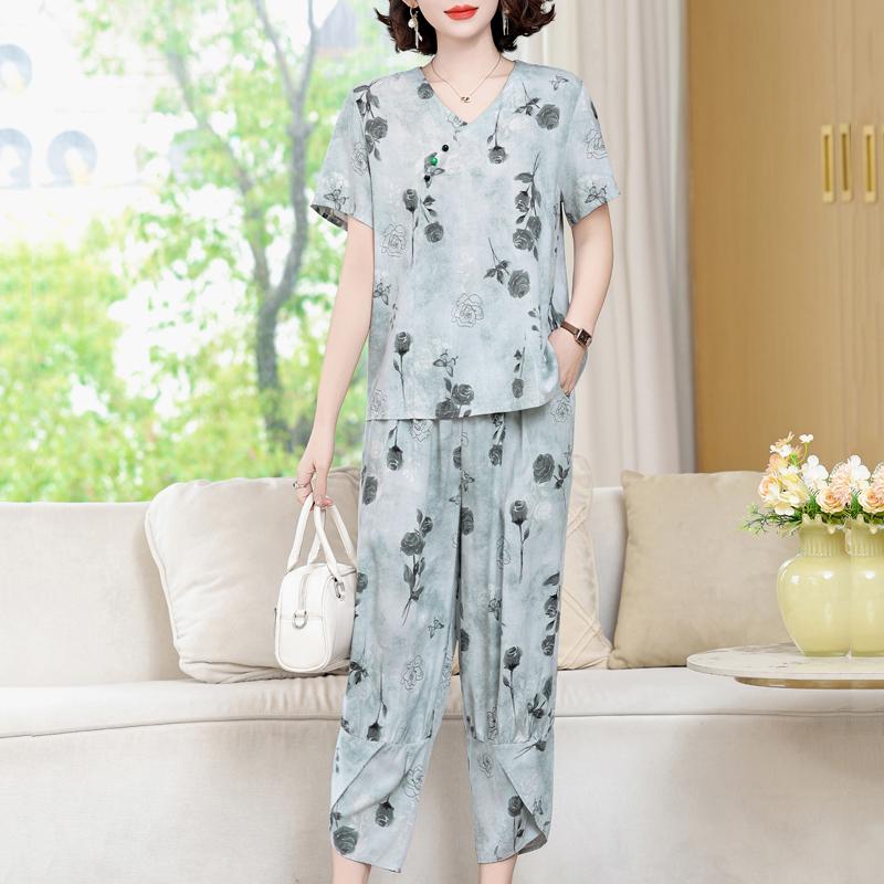 Damen Übergröße Blumendruck 2-teiliges Set – Lässiges Sommer-Outfit (XL-5XL)