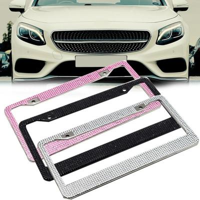 License Plate Holder Stainless Steel License Plate Frame Bling Rhinestone Front Rear License Plate Frame
