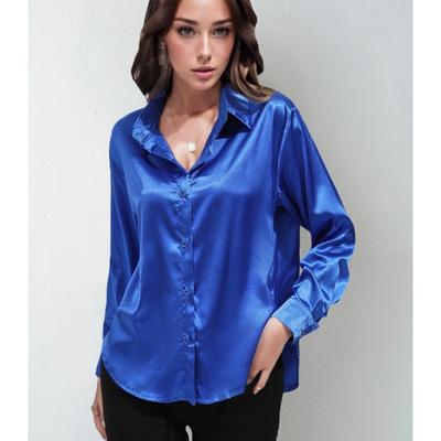 Women's Satin Imitation Silk Long Sleeved Shirt Solid Color Elegant Button Up Blouses & Shirts