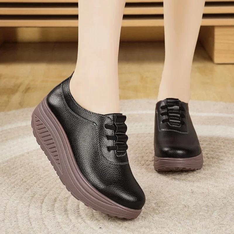 Women's Sneakers PU Leather Platform Thick Bottom Casual Walking Vulcanized Shoes Fashion Female Footwear Zapatillas Mujer