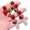 French Gold and Red Pearl Inlaid Ear Studs - Elegant Long Earrings for Women
