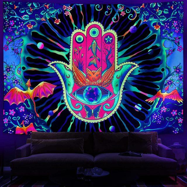 Blacklight Mushroom Tapestry Uv Fantasy Forest Plants Wall Hanging Decor Skull Tarot Skeleton Tapestries For Bedroom Living Room