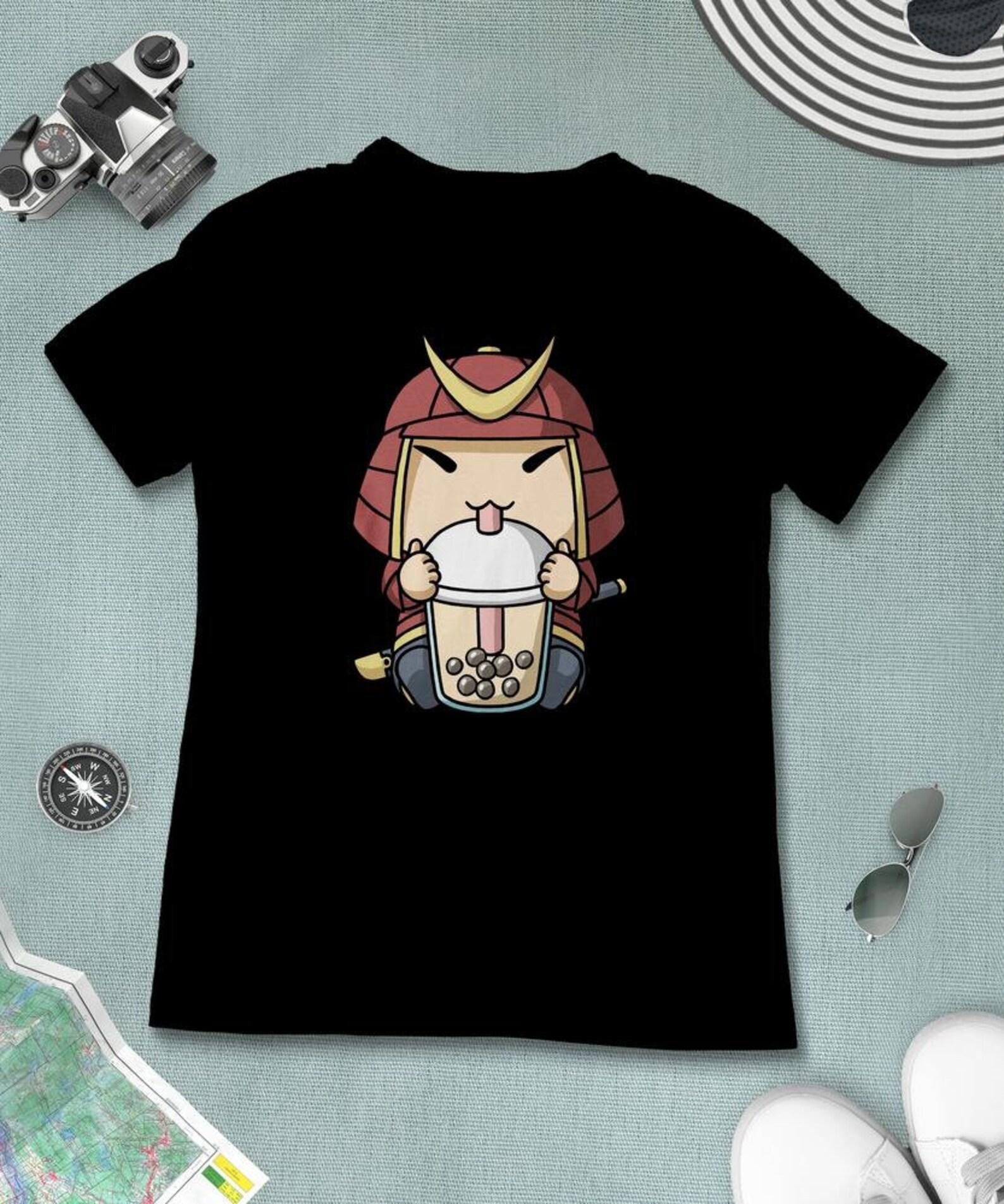 Boba Milk Tea Samurai T-Shirt, Funny Boba Milk Tea Shirt, Bubble Tea T-Shirt, Kawaii Japanese Anime Gift S