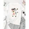 Women's Dancing Cow Print T-Shirt - Cute Cow Dance Short Sleeve Summer Top, Casual Round Neck Blouse for Casual Attire & Themed Parties,