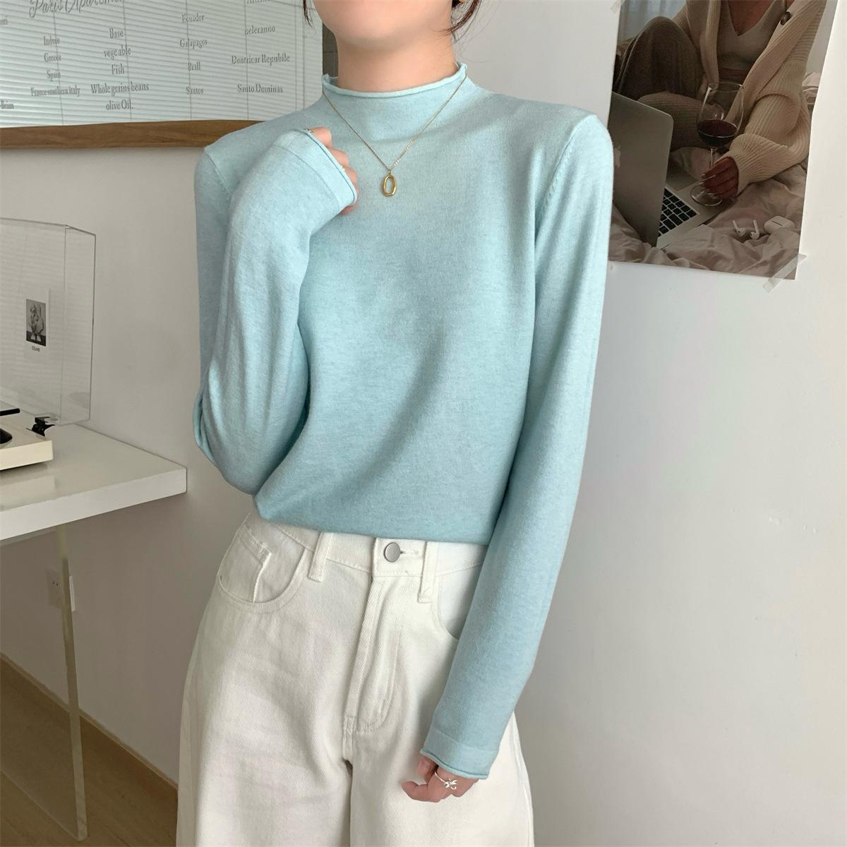 

Basic round neck crimped knitted sweater with base women s autumn and winter lazy wind sweater long sleeve soft waxy inner top XL