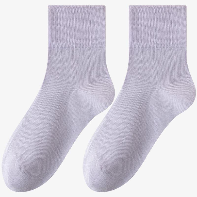 Women's Seamless Thin Cotton Mid-High Socks - Solid Colors, Odor-Resistant, Sweat-Absorbing, Ideal for Spring & Summer