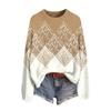 Women's Fall Winter Neck Long Sleeve Sweater - Soft Knit Printed Pullover