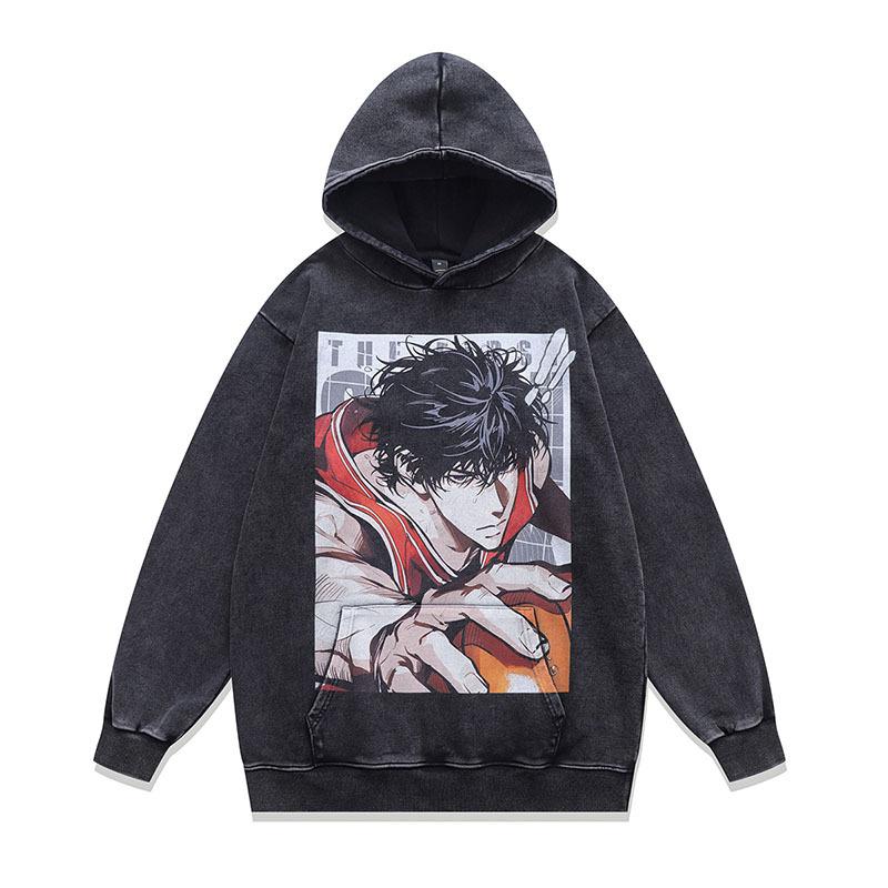 American Trendy Brand Hooded Sweater Retro Skull Print Washed Old Oversize Jumper Top