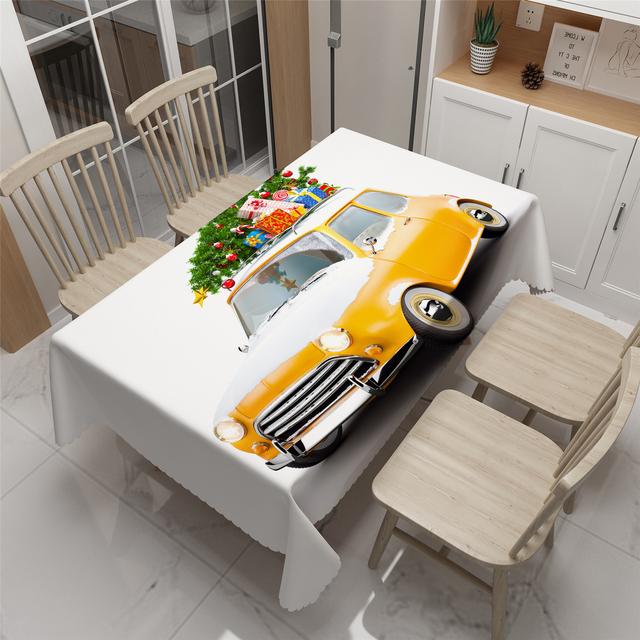 Mantel con diseño navideño de coche rojo de dibujos animados, Mantel Rectangular antiincrustante, decoración de mesa para el año de fiesta en casa