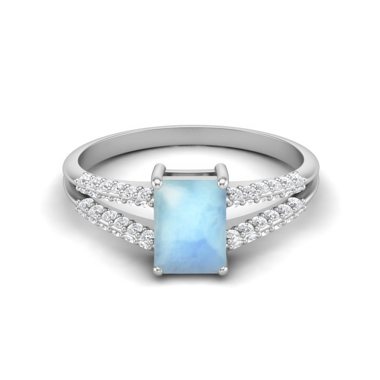 

7X5MM Octagon Larimar Gemstone 925 Sterling Silver Solitaire Split Shank Women Wedding Ring 10.5 білий