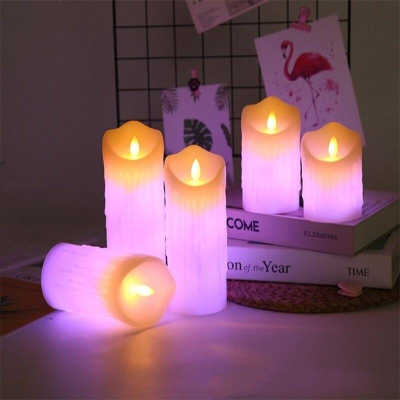 USB Rechargeable Pillar RGB Candle light Paraffin Wax Dancing wick w/18keys Multi-color Remote Home Party table Decoration