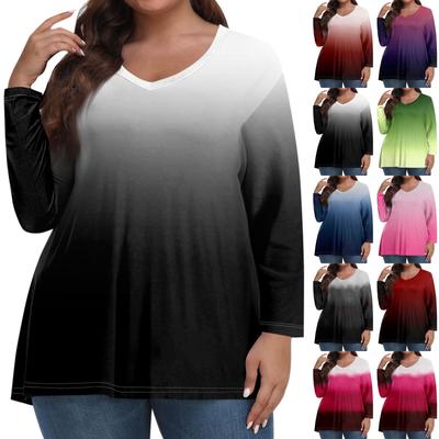 Hauts grande taille pour femmes, chemises à manches longues, col en V, vêtements décontractés, hauts imprimés