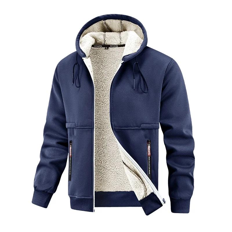 Herrenjacke Winter Fleece Verdicken Kapuzenjacken Männlich Langarm Mantel Lässig Reißverschluss Kapuzenpullover Streetwear Herrenmäntel