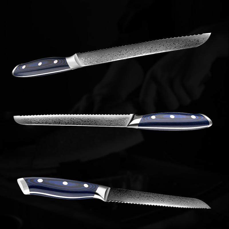 8.5 Inch Bread Knife Japanese Damascus Stainless Steel Serrated Knives Cake Slicing Kicthen Cutter Knife