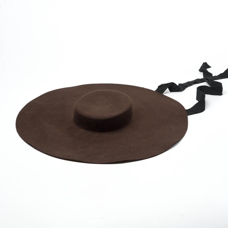 Europe, America Autumn and Winter New Fashion Light Flat Top Big Brim Wool Top Hat Catwalk Concave Stage Big Edge Felt Hat