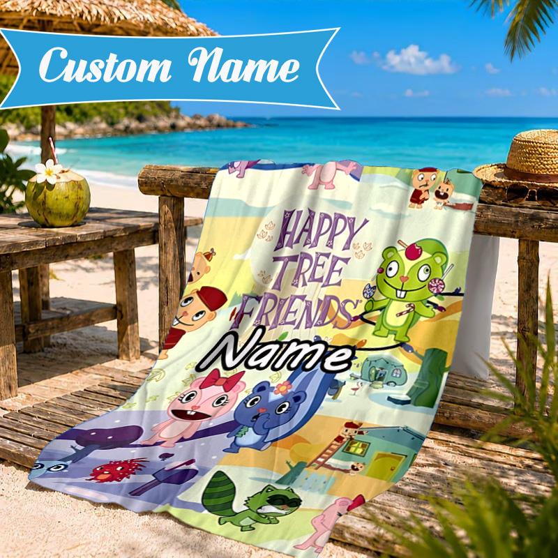 Custom Name Happy Tree Celebration Heart In Space Adventure Microfiber Beach Towel, Lightweight for Summer Travel, Swimming Pool Fan Gift