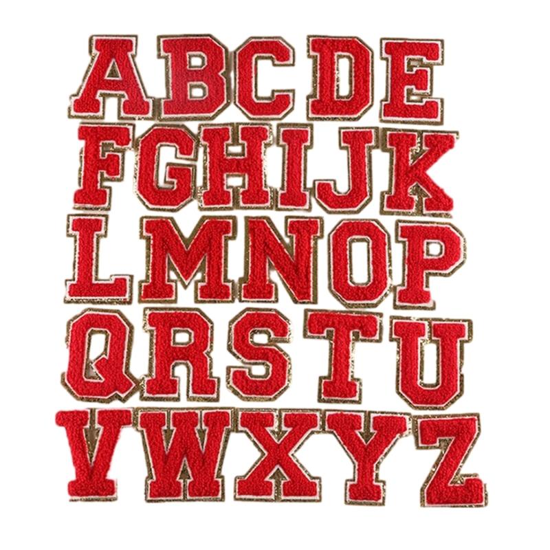 26Pieces Embroidered Letter Sew On Patches Embroidery Applique Letter Sew On Yarn Patches for Clothing Jeans Jackets