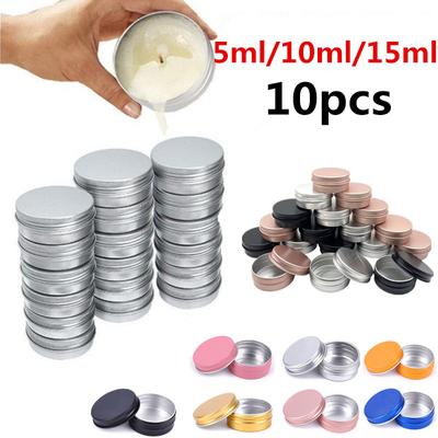 Caja contenedora de 10 Uds., tarro de lata de aluminio de 5ML/10ML/15ML para crema, bálsamo, vela para uñas, cosmética, redonda vacía
