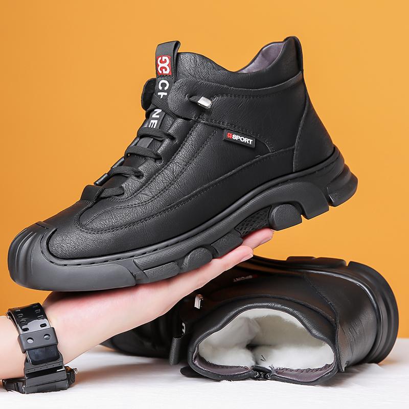 

Мужские уличные походные ботинки Зимние с мехом Удобные повседневные ботинки Кожаные ботинки Нескользящие Высокие Мужские рабочие ботинки Снежные хлопковые ботинки 39 чёрный