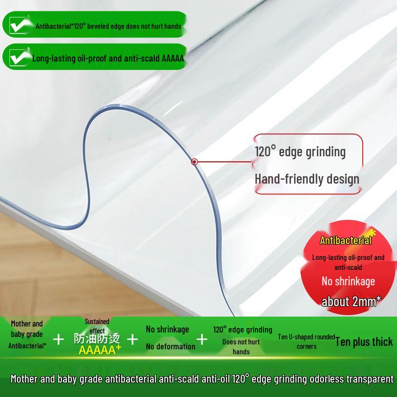 Transparent PVC Table Mat: Waterproof, Oil-Proof, Scald-Proof, Dirt-Resistant Soft Glass Protector for Dining Table and TV Cabinet.