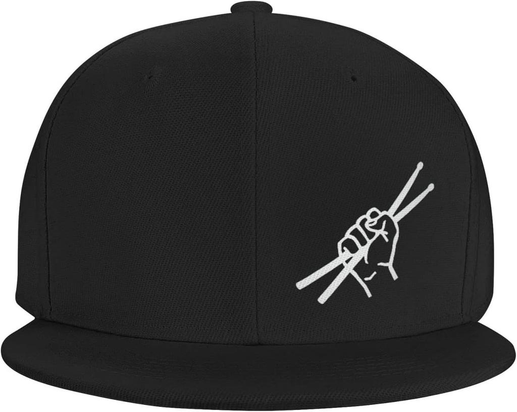 Drummer Flat Brim Baseball Cap Unisex's and Women's Adjustable Hat Black