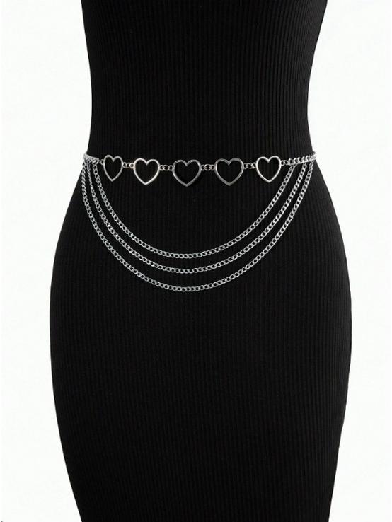 

4475 Женская цепочка на талию в виде сердца - Многослойный металлический пояс для платьев серебряный