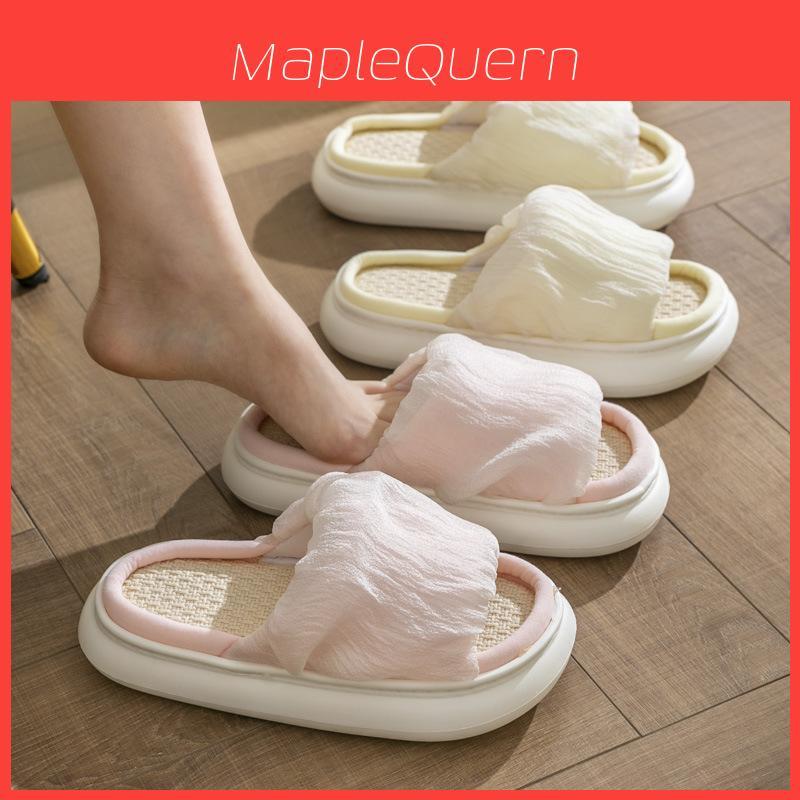 Home Office Womens Linen Slipon Slippers With Nonslip Pvc Soles For Indoor Comfort