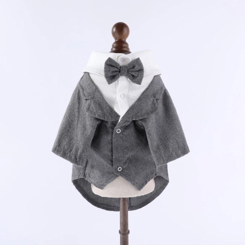 

Boy Dog Clothes Wedding Suit male Pet Clothing Tuxedo Pomeranian Poodle Bichon Schnauzer Dog Coat Jacket Marriage Pet Outfit S серый