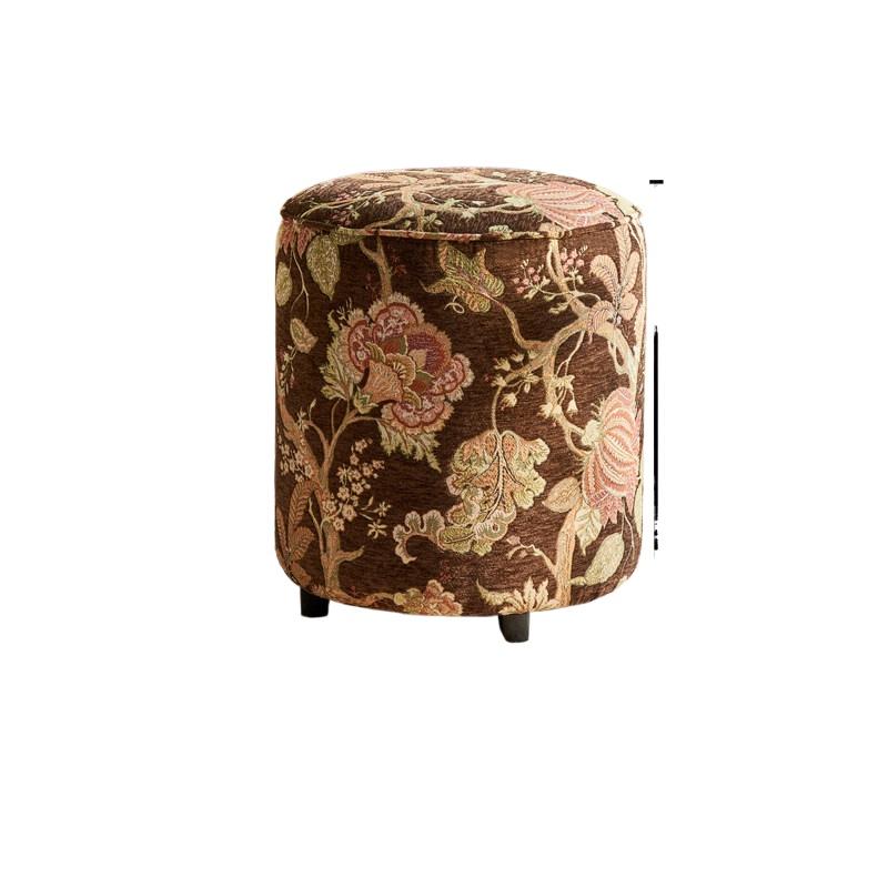 New Chinese Style Round Stool, Fabric Comfortable Footstool for Entryway Shoe Changing & Bedroom, Stylish Home Decor Accent