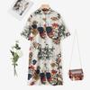 ZANZEA Women Casual Stand Collar Half Sleeve Loose Print Cotton Dress