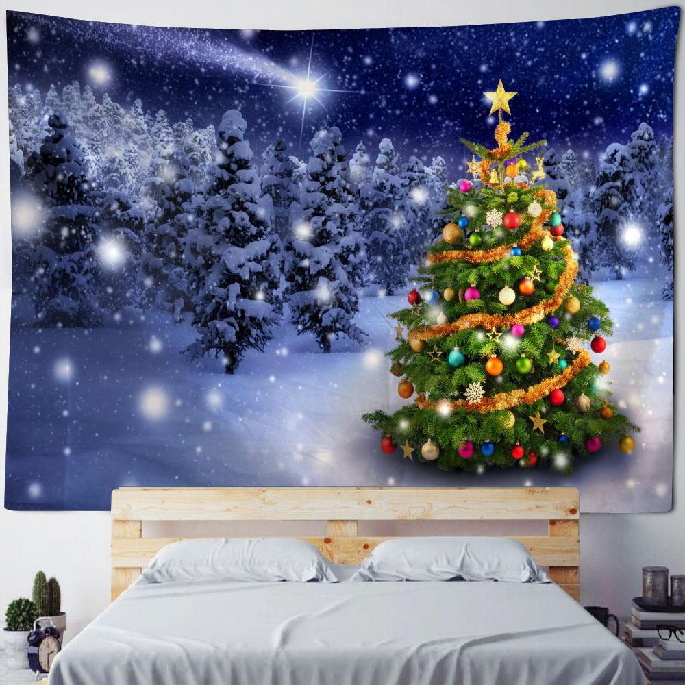 Christmas Snowman Tree Tapestry Cozy Room Xmas Holiday Party Backdrop Wall Hanging Photography Background Decor (