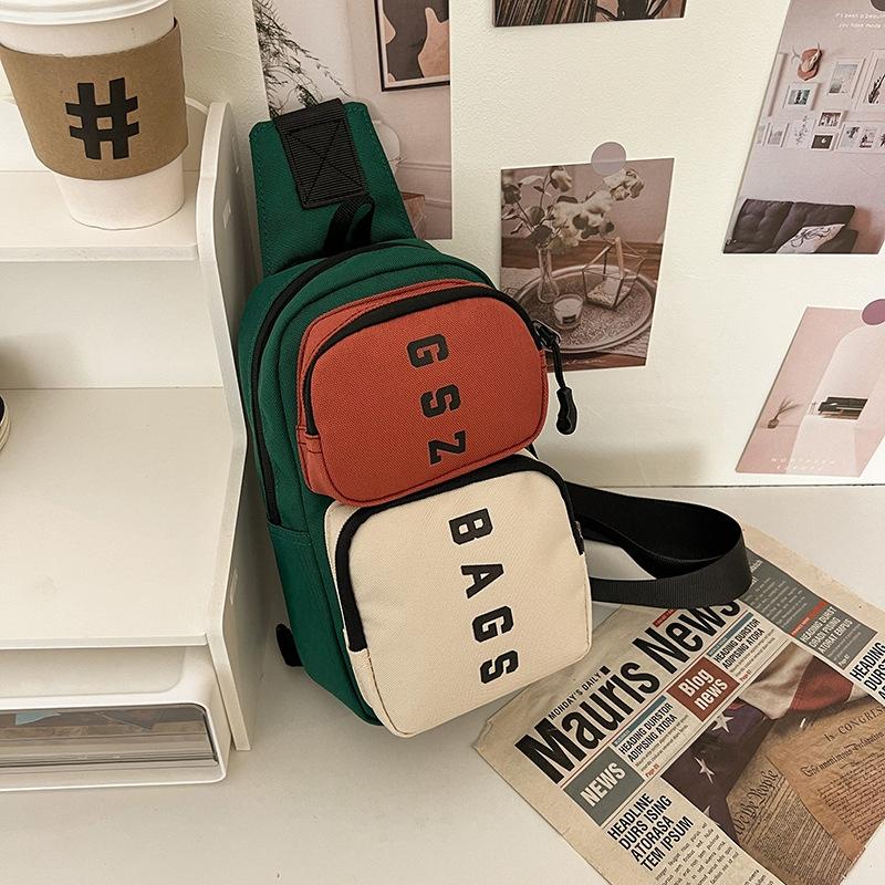 Spring Trendy New Ins Contrasting Color Breast Bag Women's Bag Fashion Sports Messenger Bag Personalized Tooling Mobile Phone Fanny Pack