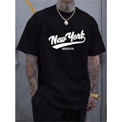 European Sizes A Stylish And Comfortable Short-Sleeve T-Shirt Featuring a Trendy Digital Print of Brooklyn,Made from High-Quality