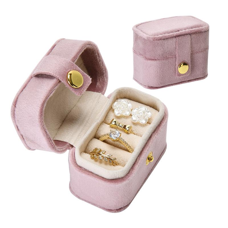 Portable Jewelry Box Pu Mini Ring Box Earring Storage Jewelry Box Snap Button