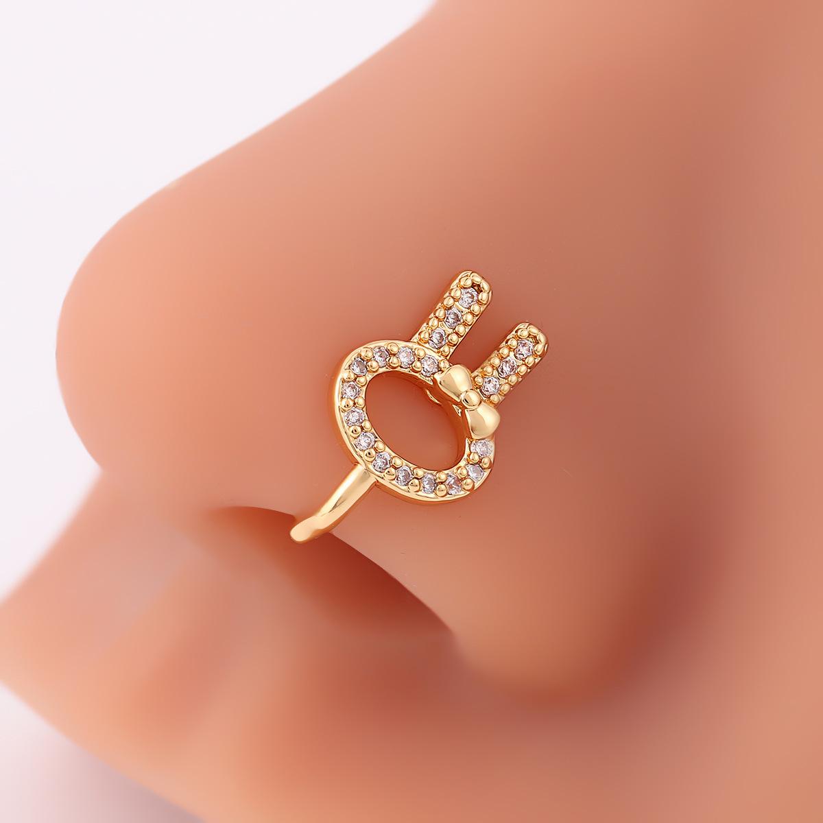 Мультяшный Милый Кролик Пирсинг в Нос Милый Забавный Универсальный Циркон Кольцо в Нос Кролик Креативный Без Прокола Зажим для Носа Ушки Кролика