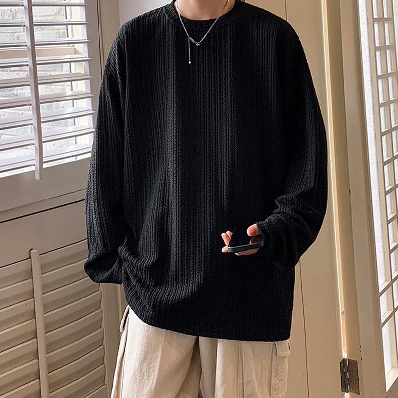 Men's Hong Kong Style Heavyweight Loose Long-Sleeve Plus Size T-Shirt for Spring/Autumn